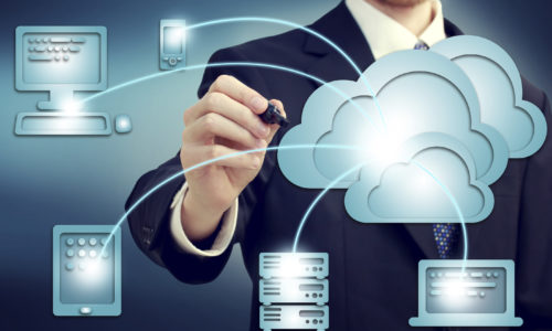 Cloud Computing Concept Businessman drawing cloud computing, technology connectivity concept